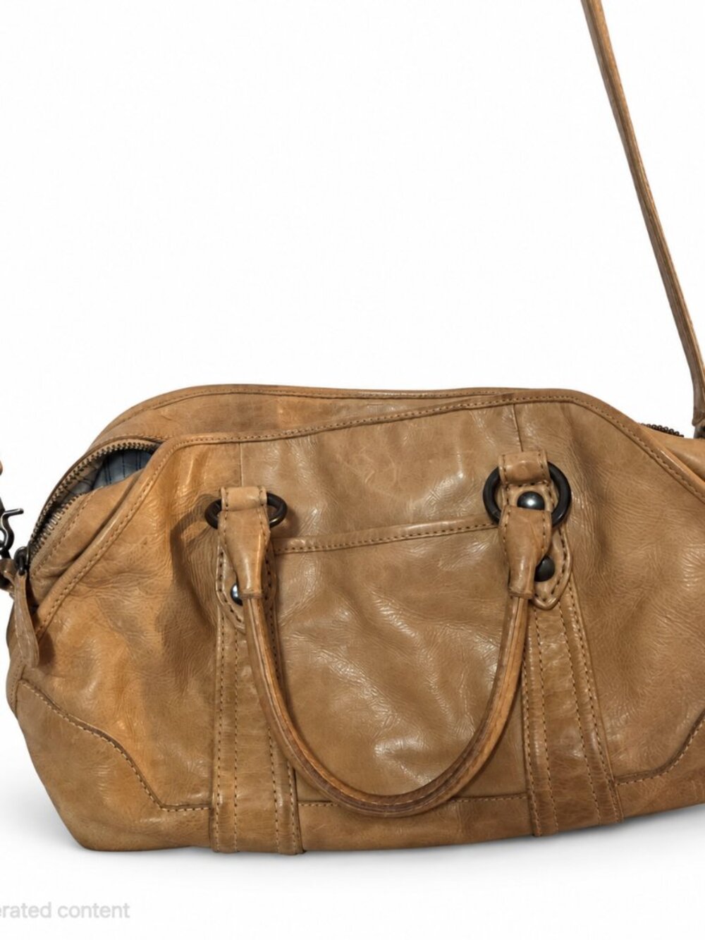Frye Melissa Domed Tan Leather Satchel with Shoulder Strap